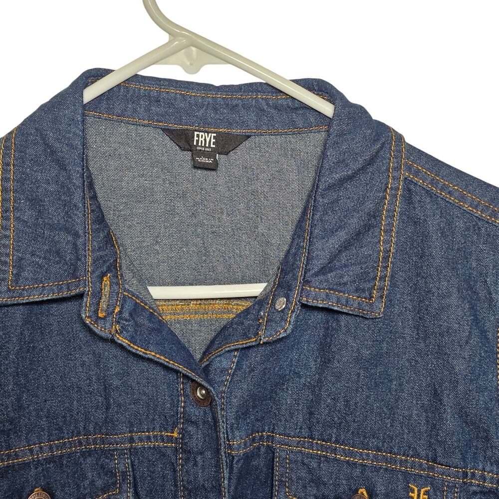 FRYE Denim Shirt Dress Women L Navy Western Core Long Sleeve Collar Button Front - Picture 5 of 7